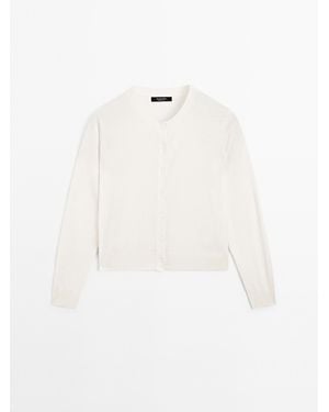 MASSIMO DUTTI Tricot Vest Van Wolmix Met Ronde Hals - Wit