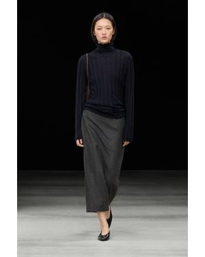 MASSIMO DUTTI Straight Wool Blend Midi Skirt - Black