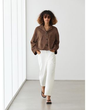MASSIMO DUTTI Flowing Suede Leather Jacket - White