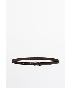 MASSIMO DUTTI Belt With Oval Buckle - White