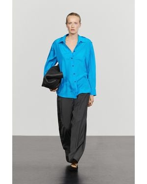 MASSIMO DUTTI Camisa Fluida Detalle Hombro 100% Seda - Azul