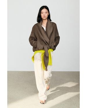 MASSIMO DUTTI Wrap-Front Melange Wool Blend Jacket - Multicolour