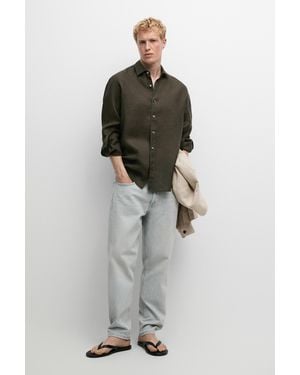 MASSIMO DUTTI Regular Fit 100% Linen Shirt - Brown