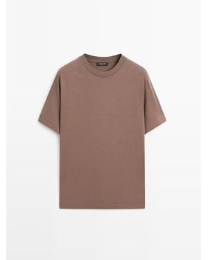 MASSIMO DUTTI T-Shirt Met Korte Mouw Van Katoenmix - Bruin