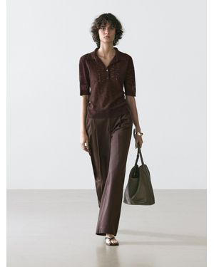 MASSIMO DUTTI Short Sleeve Knit Polo Shirt With Wool - Brown