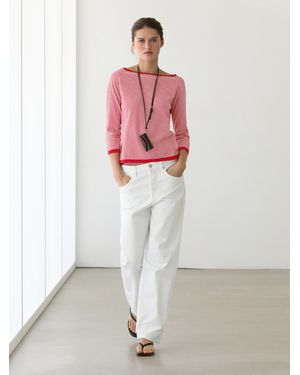 MASSIMO DUTTI Cotton Blend Striped Knit Jumper - Pink
