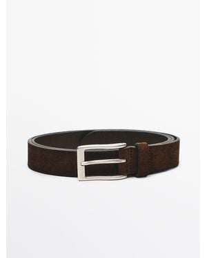 MASSIMO DUTTI Plush Nappa Leather Belt - Green