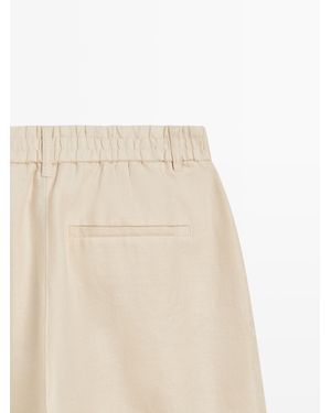 MASSIMO DUTTI Wide-Leg Trousers, 100% Linen - White