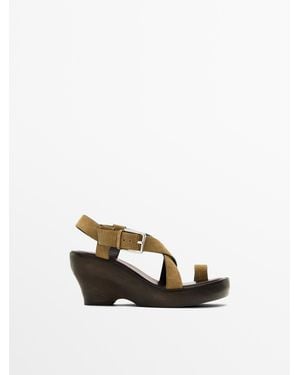MASSIMO DUTTI Sandalen Met Houten Hak - Wit