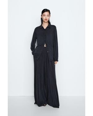 MASSIMO DUTTI Pleated Flowing Wide-Leg Pants - Blue