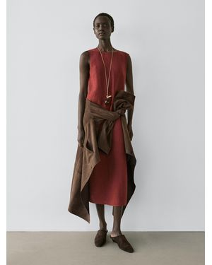 MASSIMO DUTTI 100% Linen Midi Dress - Red