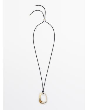 MASSIMO DUTTI Leather Cord Necklace With Irregular Pendant - Multicolour