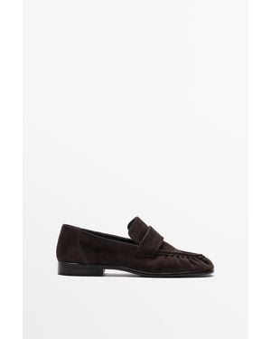 MASSIMO DUTTI Shirred Split Suede Leather Loafer - White
