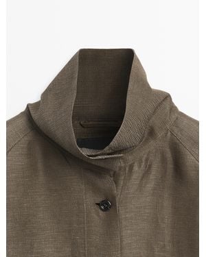 MASSIMO DUTTI Linen And Silk Bomber Jacket - Green
