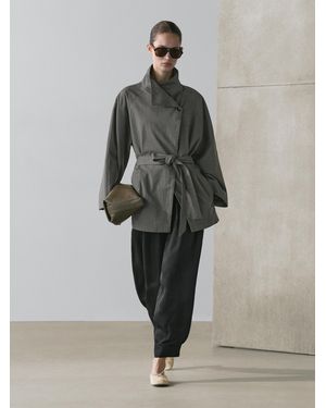 MASSIMO DUTTI Kurzer Trenchcoat Aus Baumwollmischgewebe Mit Gürtel - Grau