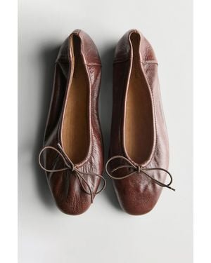 MASSIMO DUTTI Gathered Ballet Flats With Bow - Brown