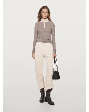 MASSIMO DUTTI Jersey Punto Fino Cuello Cremallera Rayas - Neutro