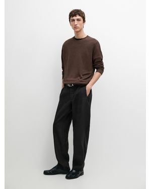 MASSIMO DUTTI Linen Tailored Fit Barrel Trousers - Black