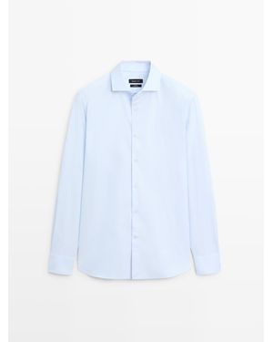 MASSIMO DUTTI 100% Katoenen Slim Fit Overhemd - Blauw
