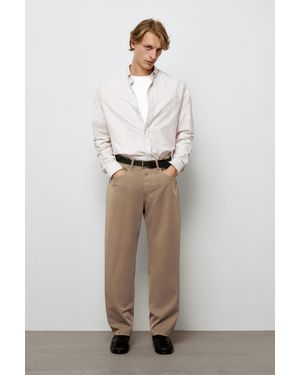 MASSIMO DUTTI Barrel Fit Poplin Denim-Effect Pants - Brown