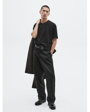 MASSIMO DUTTI Camiseta Manga Corta Mezcla Algodón - Negro