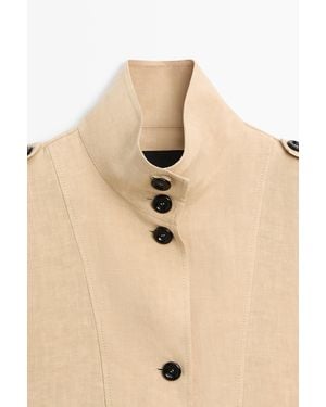 MASSIMO DUTTI Fluid 100% Linen Bomber Jacket - Natural
