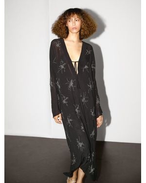 MASSIMO DUTTI Flowing Midi Dress With Embroidery - Grey