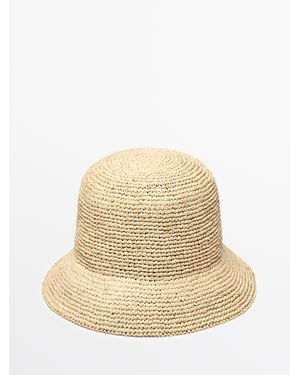 MASSIMO DUTTI Raffia Bucket Hat - Natural