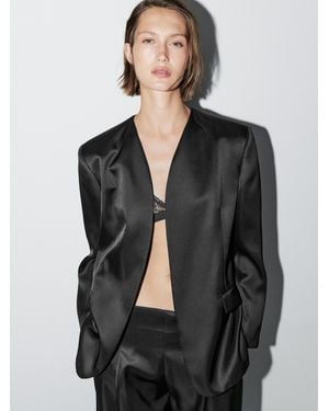 MASSIMO DUTTI Satin Blazer With Scarf Detail - Black