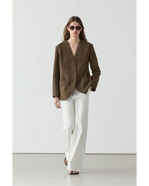 MASSIMO DUTTI Suede Leather Blazer - Brown