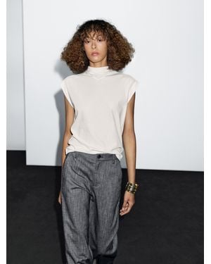 MASSIMO DUTTI Mid-Rise Wide-Leg Trousers - White