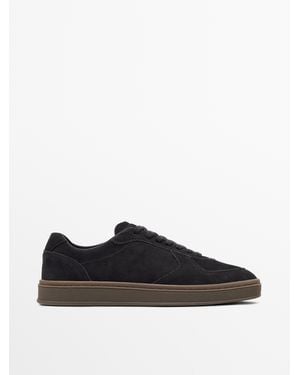 MASSIMO DUTTI Nubuck Trainers With Contrast Sole - Black