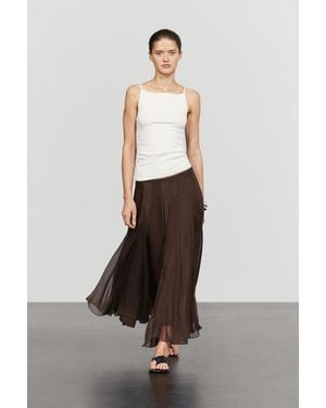 MASSIMO DUTTI Flowing Flared Midi Skirt - Brown