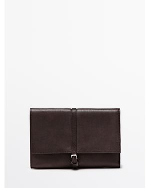 MASSIMO DUTTI Nappa Leather Tech Accessories Case - Brown