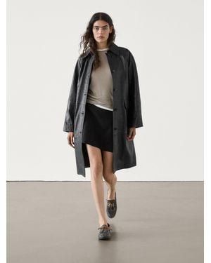 MASSIMO DUTTI Cropped Nappa Leather Trench Coat in Blue Lyst UK
