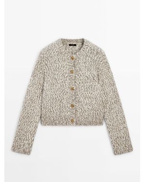 MASSIMO DUTTI Twisted Yarn Knit Cardigan With Buttons - Blue