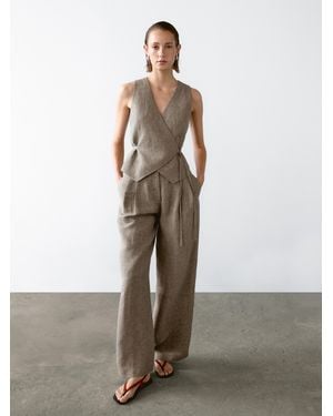 MASSIMO DUTTI 100% Linen Short Double-Breasted Waistcoat - Natural
