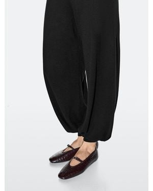 MASSIMO DUTTI Soft Mock Croc Leather Ballet Flats - Black