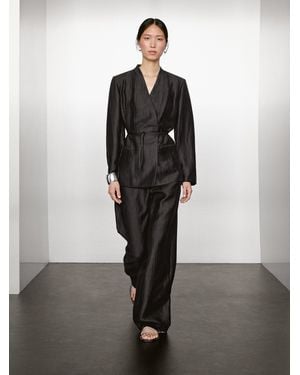 MASSIMO DUTTI Kimono Avec Nœud En Lin Mélangé - Noir