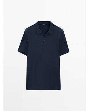 MASSIMO DUTTI Polo Met Korte Mouw En Kraagdetail - Blauw