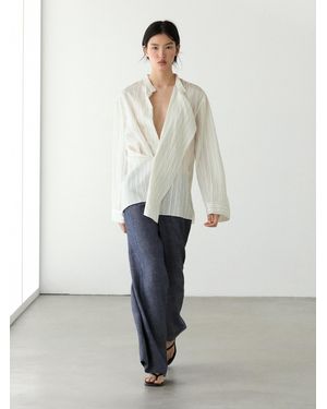 MASSIMO DUTTI High-Waist Linen Palazzo Pants - White