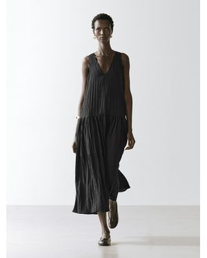 MASSIMO DUTTI Flowing Pleated Midi Dress - White
