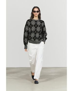 MASSIMO DUTTI Cashmere-Blend Argyle Knit Jumper - Grey