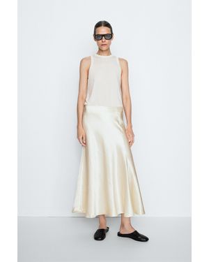 MASSIMO DUTTI Studio Flowing Satin Midi Skirt - Natural