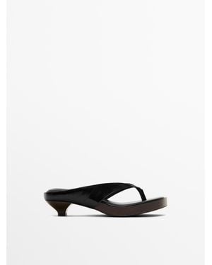 MASSIMO DUTTI Sandaal Met Halfhoge Hak En Teenstuk - Wit