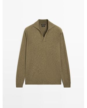 MASSIMO DUTTI 100% Wollen V-Hals Tricot Polotrui - Groen