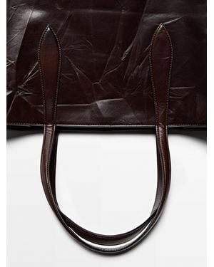 MASSIMO DUTTI Crackled Nappa Leather Maxi Md Icon Bag - Black