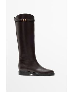 MASSIMO DUTTI Botte Style Équestre En Cuir - Noir