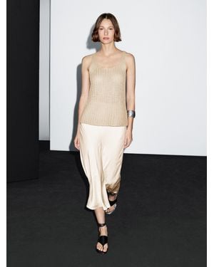 MASSIMO DUTTI Linen Knit Top With Round Neckline - Natural