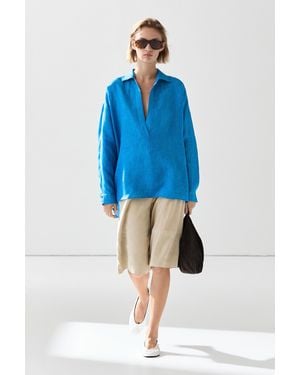 MASSIMO DUTTI 100% Linen Flowing Blouse - Blue